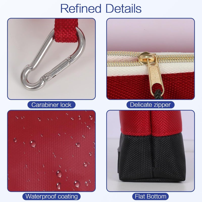 LeMotech Zipper Tool Bag, Stand-Up Tool Pouch with Carabiners,Utility Bag,Water Resistant Storage Bag,12x6.8-Inch Red/Brown/Blue/Olive 4 Pack - Image 3